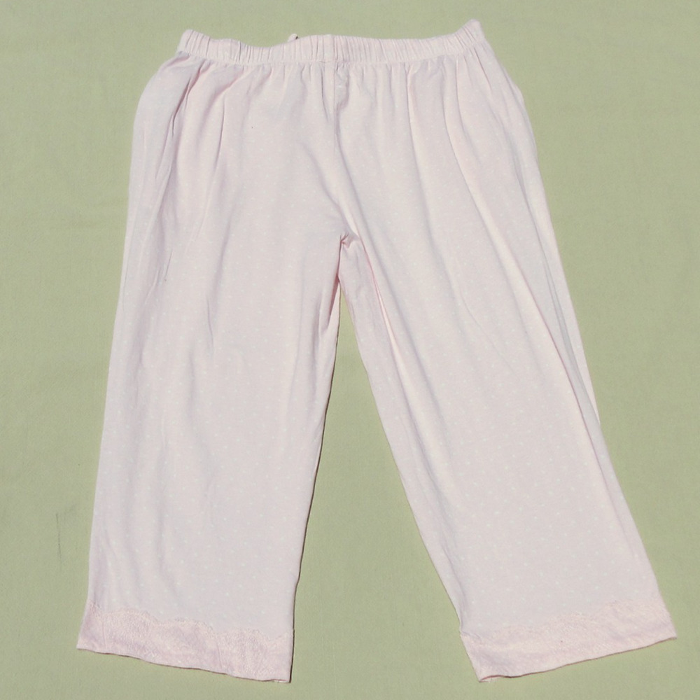 LIZ CLAIBORNE Large Pink Polka-Dot Lace-Hem Stretch Cropped Sleep Lounge Pants